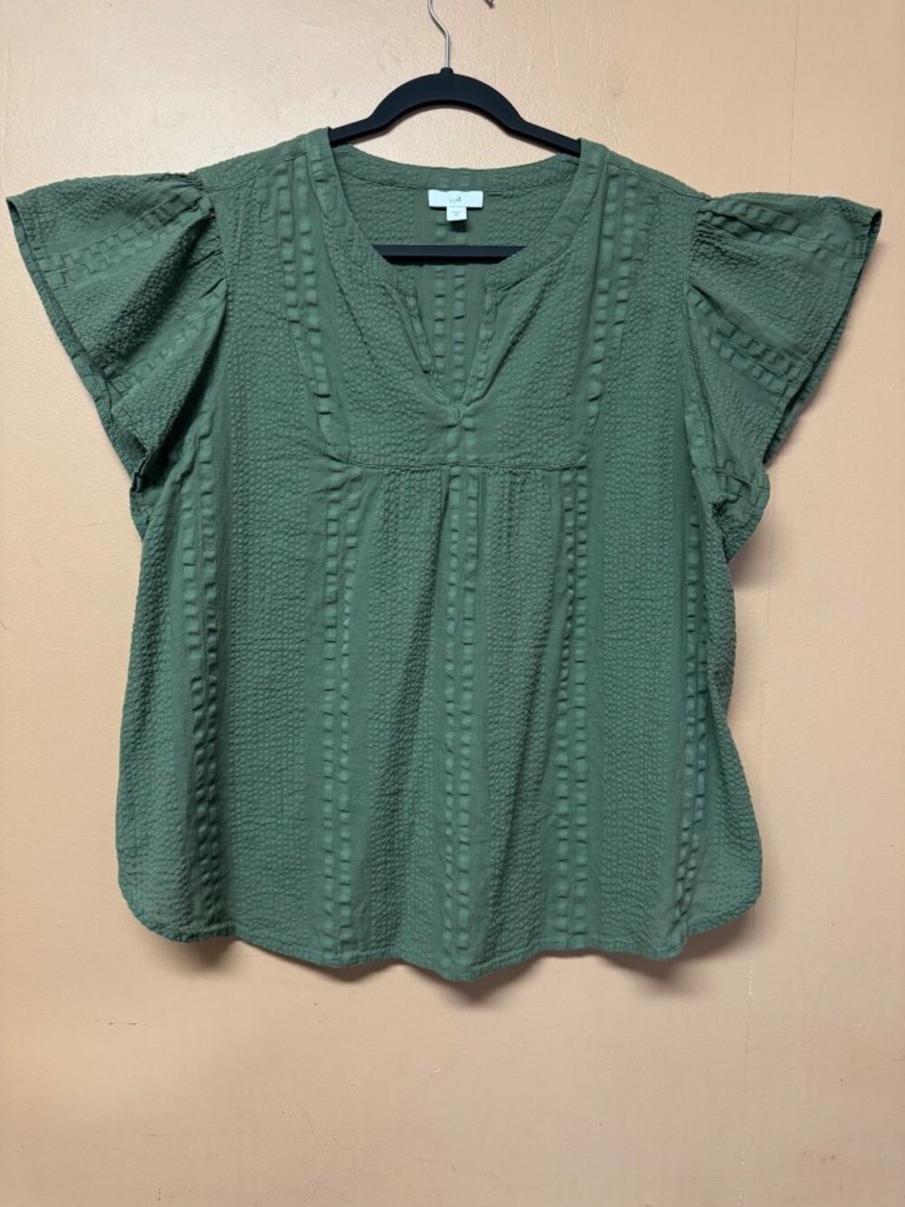 J. Jill Popover Tunic Top Women Olive Green Textured XL Vacation Resortwear